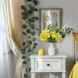 HappyFiller Yellow Hydrangea Artificial Flowers with Vase,Fake Flowers,Flores Artificiales para Decoracion for Home Table Office Party Decor