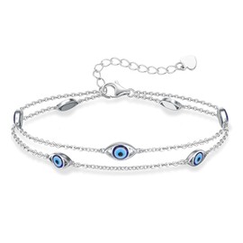 Seiyang Evil Eye Bracelet 925 Sterling Silver Adjustable Layered Evil Eye Bracelet Turkish Blue Eyes Protection Jewellery for Women Daughter