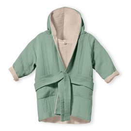Mababu Children's Bathrobe with Hood, 100% Organic Cotton, GOTS Certified, Premium Muslin Children's Bathrobe for Girls and Boys, Machine Washable and Tumble Dryer-safe, 4-Ply, 1-6 Years, khaki