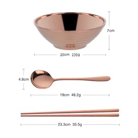 Buy THINGS！ Ramen Noodle Soup Bowl,2 Sets Double Layer 18/8 Stainless Steel Bowl(8 inch), with Matching Spoon and Chopsticks by Buy THINGS!（Copper Gold）, 8inch