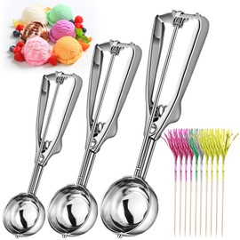 3 Pcs Ice Cream Scoop with Trigger, Mash Potato Scoop, Potato Scoop, Cupcake Scoop 304 Stainless Steel Ice Cream Scoop for Melon, Muffin, Sorbet, Cupcake, Meatball, and Cookie Dough Scoop