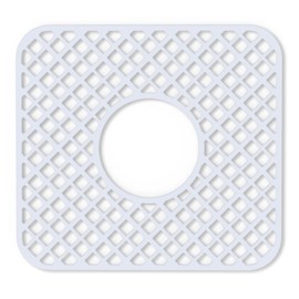BEHOK 2 Pack Silicone Sink Protector for Kitchen Sink, Lozenge Pattern 12 x 11" Sink Grid Mat Silicone Protectors, Center Drain, White