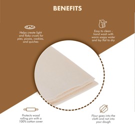 Regency Wraps Natural Pastry Cloth & Rolling Pin Cover Set, 100% Cotton Cloth & Pin Cover for Non-Stick Dough Rolling, 20x24" cloth with Sewn Edges ,15" Rolling Pin Cover
