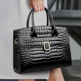 Eslcorri Top-Handle Tote Bags for Women Small Satchel Handbags Crocodile Patent PU Leather Elegant Ladies Shoulder Hobo Purse Fashion Crossbody Pocketbook with Removable Strap, Gift for Mom -LightGrey