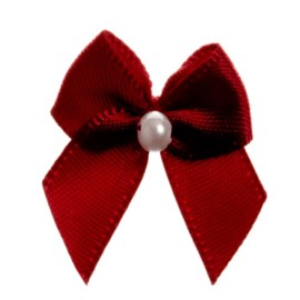 Trucraft - 22mm Dainty Satin Ribbon and Single Pearl Craft Bows - Burgundy - Pack of 10