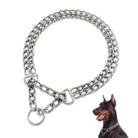 LOS ANDES Dog Chain Collar Metal Martingale Collar No Pull Dog Slip Collar Anti Chew Training Collar Chrome Plated Double Link Dog Collar for Large Small Medium Dogs