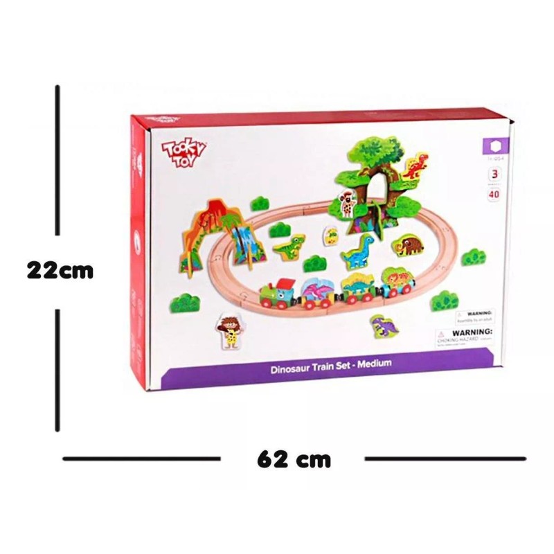 Tooky Toy Tren De Madera De Dinosaurios Set De 40