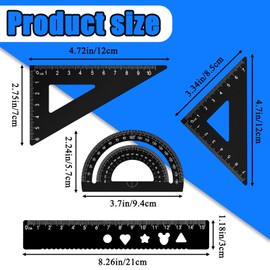 Aluminum Alloy Ruler Set 4 Pcs Math Geometry Tool 2 Triangle Rulers 1 Protractor and 1 straight Ruler for School Student Teacher Architects Engineers(Black)