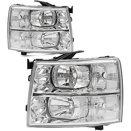 G-PLUS Headlights Assembly, Fit Chevy Silverado 2007-2013//Fit Chevy Silverado 2500 HD 3500 2007-2014,NOT Fit 2007 Old Body Classic Bumper Headlamp, Clear lens Chrome Housing Clear Reflector