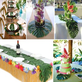 Monstera Placemats, Banana Leaf Plates, 33 x 29 x 1 cm, 12 Pieces, Monstera Leaf Table Flag, Cutlery, Coasters, Family Wall Decoration, Artificial Flower
