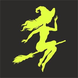 AMA SHOP PVC Sticker Prespaced Witch Yellow Neon Glow in the Dark | for Laptop Wall Decal | Sticker for Helmet, Motorcycle, Boat, Camper, Car, PC