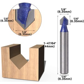 Yakamoz 4PCS Industrial Grade 1/4-Inch Shank 90 Degree V Groove Router Bit Set CNC Engraving V Grooving Bit for 3D Signmaking Lettering Carving Woodworking Tool 丨1/4", 5/16", 3/8", 1/2" Cutting Dia.