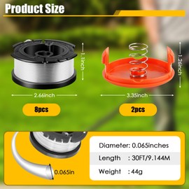 10Pack AF-100 Trimmer Line Replacement Spool Line Compatible for Black+Decker 0.065" Weed Eater String Trimmer Line Spoo 8 Spools with 2 Caps and 2 Springs for GH900 GH600 GH400 GH500-8