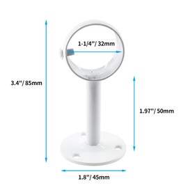 Biaungdo 2 Pcs 1-1/4 Inch Curtain Rod Ceiling-Mount Bracket,Stainless Steel Flange Rod Holder Shower Curtain Closet Rod Holder Ceiling Curtain Rod Brackets with Anchor Screw Kit,White,Locking Design