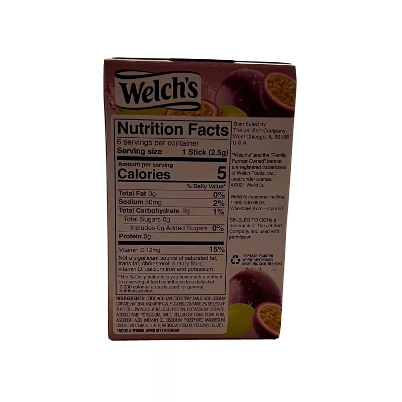 Welch's Passion Fruit Zero Sugar 6 Boxes SINGLES TO GO