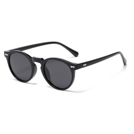 QVKUUT Round Polarised Sunglasses Women Men 70s Vintage Trendy Glasses Classic, black/grey