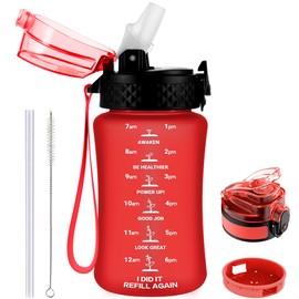 GOPPUS 350ml/12oz Kids Water Bottles With Straw Toddler Drinks Bottle for School Leakproof Children's Bottle with Time Marking Small Bottle BPA free Tritan Sport Bottle Juice Bottles for Girls Boys