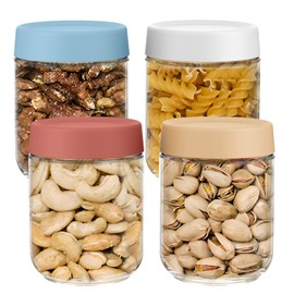 Luxfuel 16 oz Overnight Oats Containers with Lids, Wide Mouth Glass Mason Jars with Airtight Lids for Meal Prep, Yogurt, Pudding & Snacks– Leak-Proof, Reusable Glass Food Storage, Set of 4