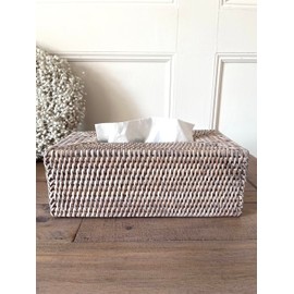 White Wash Rattan Tissue Box Napkin Holder (Tissue Box Cover Rectangle (27cm))