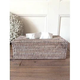 White Wash Rattan Tissue Box Napkin Holder (Tissue Box Cover Rectangle (27cm))