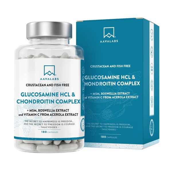 Glucosamine and Chondroitin High Strength + MSM, Boswellia Extract and Vitamin C (3 Capsules Daily) - Glucosamine Complex - Fish and Crustacean Allergen Free - 180 Capsules glucosamine chondroitin