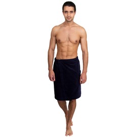 TowelSelections Cotton Terry Velour Bath Towel Shower Wrap for Men Made in Turkey Medium/Large Navy