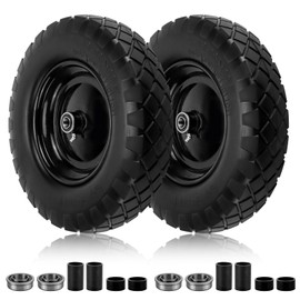 Cenipar 4.80/4.00-8" Flat-Free Tire and Wheel, 16" Solid Wheelbarrow Tires with 5/8" or 3/4" Bearings, 3-7" Centered Hub 4.80/4.00-8 Tire and Wheel for Wheelbarrow Garden Trolley and Wagons(Black)