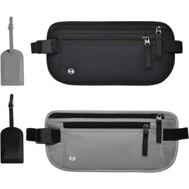 Cangurera de Viaje 2 Piezas, Cinturón de Viaje con Bloqueo RFID, Soporte para Pasaporte, Cremallera Invisible, Deporte, Running