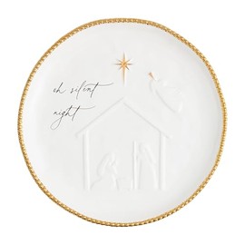 Mud Pie Round Beaded Nativity PLATTERS & Trays, 12" dia, WHITE