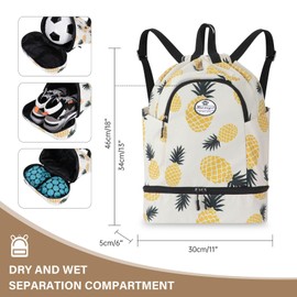 HUA ANGEL Lightweight Drawstring Backpack with Shoe Compartment, Waterproof for Sports Gym Travel Swimming Basketball Soccer, Pineapple 1, Sporty