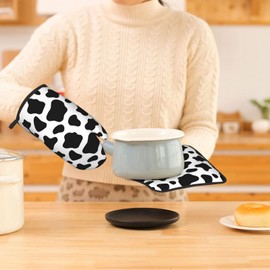 Cow Print Oven Mitts and Pot Holders Sets of 2, Heat Resistant Non-Slip Oven Gloves and Pad for Cooking Baking Grilling BBQ Gifts
