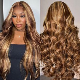 UNICE Bye Bye Knots Glueless Wig Body Wave 7x5 Pre Cut Lace Front Wigs Human Hair Pre Plucked Bleached Knots Honey Blonde Highlight Put and Go Wig Natural Hairline 180% Density 22 inch