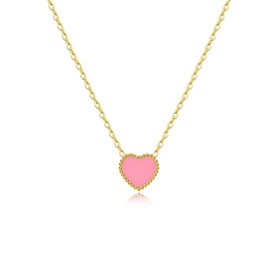 JUTOLOKA 18K Gold Plated Cute Heart Necklace | Love Heart Chain Necklace for Women | Trendy Jewelry Gifts (Pink)