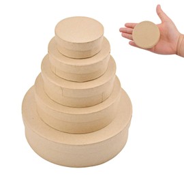 WANDIC Papier Mache Box Set of 5 Mini Round Kraft Paper Boxes with Lids Ideal for Crafts and Storage, Cosmetics, Jewellery, Gifts, Home