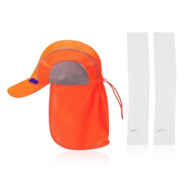 VEHYEGOI 1 Piece Of Reflective Striped Poncho Hat And 1 Pair Of White Sun Protection Sleeves, Fishing Hat, Breathable Sports Hat, Sun Protection Work Hat, Outdoor Equipment, Uv Protection Products