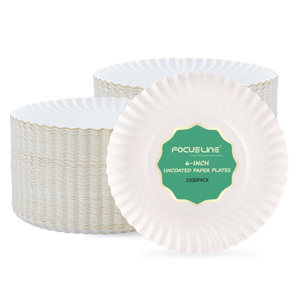 FOCUSLINE 6 Inch Paper Plates 1000 Count, White Paper Plates Uncoated, Everyday Disposable Dessert Plates 6" Small Paper Plates Bulk 1000 Count