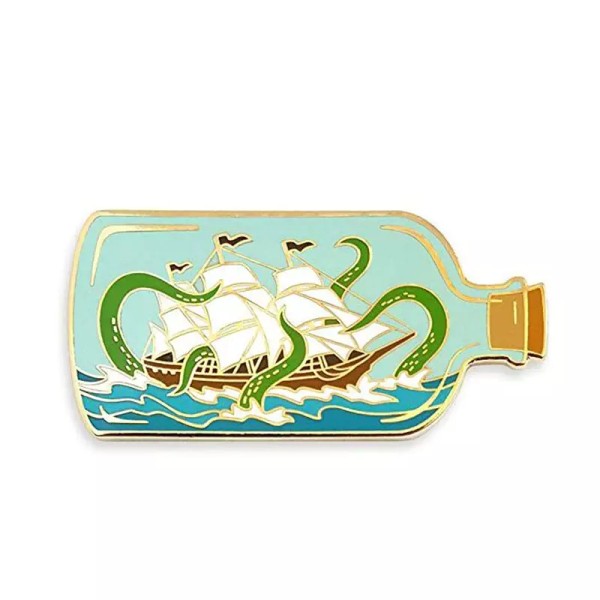 Ship in a Bottle Kraken Sea Monster 1.25" Enamel Pin