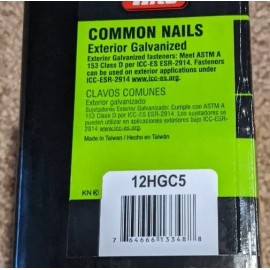 Grip-Rite 5 Lbs Grip Rite Smooth Shank 12D 3-1/4" Common Nails Exterior Galvanized. 12HGC5