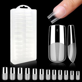 240Pcs Medium Square Nail Tips, Half Matte Full Cover Gel Tips, 12 Sizes No File Nail Tips with Box, False Nails Acrylic Nail Tips for Press On Nail Extensions