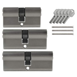 3 x Door Cylinder Lock 60 mm & 70 mm & 80 mm Simultaneous Locking System + 5 Keys Locking System (1x 30/30 mm - 1x 35/35 mm - 1x 40/40 mm)
