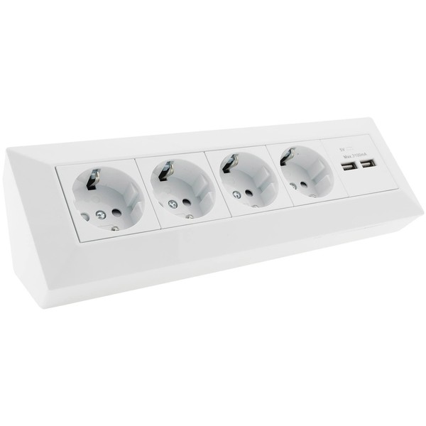 ChiliTec Steckdosenblock 4-Fach Küchensteckdose mit 2X USB 3,1A - 250V~