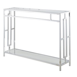 Town Square Chrome Console Table with Shelf, Glass/Chrome
