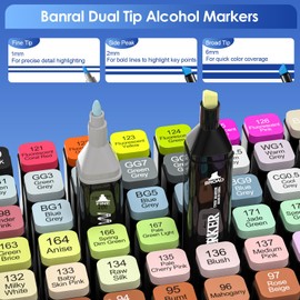 Banral 180 Colors Alcohol Markers Set, Dual Tip Alcohol Based Markers, Art Markers Pens for Artists Kids Adult Coloring, Permanent Illustration Sketch Markers for Drawing with Case and Holders