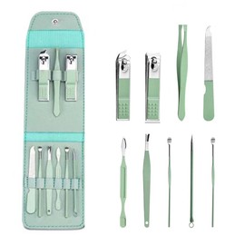 MUNZE Manicure Set 9-Piece - Professional Nail Set and Pedicure Set for Men and Women, Nail Case - Green, Pocket Size, Portable, Ideal for Travel, Home Use
