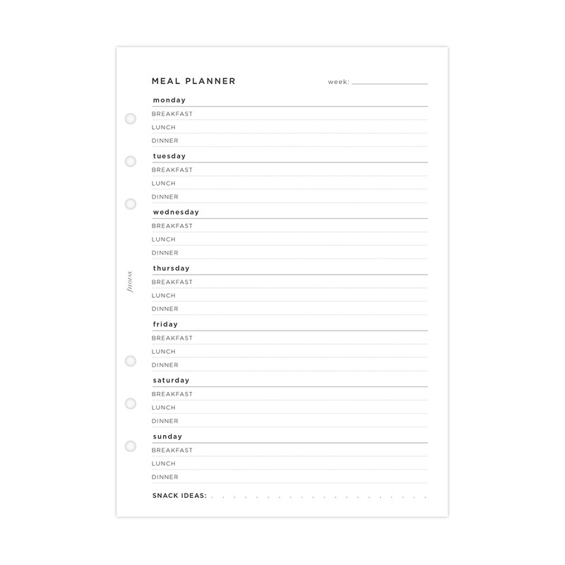 A5 Minimal Meal Planner