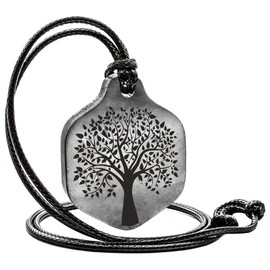 Wallystone Gems Shungite - Men's Jewelry - Tree of Life - Sacred Geometry formulas Universe - Shungite Stone Type II - Pendant Necklace