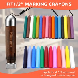 Hiboom 2 Pack Crayon Holder for 1/2'' Round or Hexagonal Marking Crayons, Wood Lumber Crayon Holder with Metal Chuck, Metal Caps and Nylon lanyard, Walnut Handle