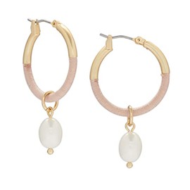 Lucky Brand Pearl Threaded Hoop Earring, Gold, One Size