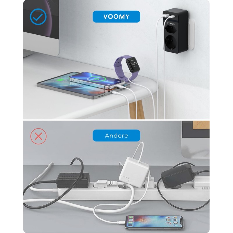 VOOMY Double Plug for Socket, 4-in-1 Multiple Plug for Socket,
