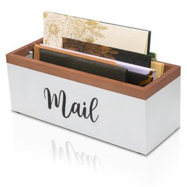 100% Real Wood Mail Organizer for Countertop, Dual-Sided Mail Script Design, Mail Holder for Office, Desk, Entryway Table, Rustic Farmhouse Style, Great Home Decor Gifts